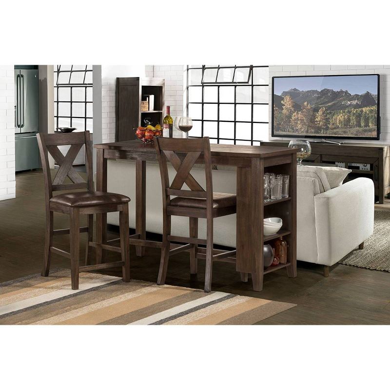 3pc Spencer Counter Height Dining Set with X Back Stools Wood Dark Espresso/Brown Faux Leather - Hillsdale Furniture