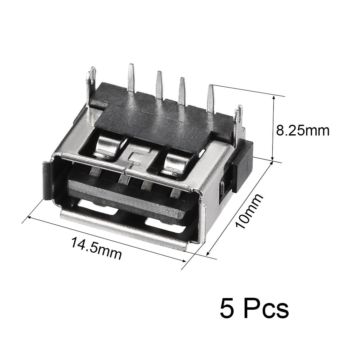 USB-AF PCB Connector Female Jack 10mm Short Body Insert Straight Pin Back 5pcs