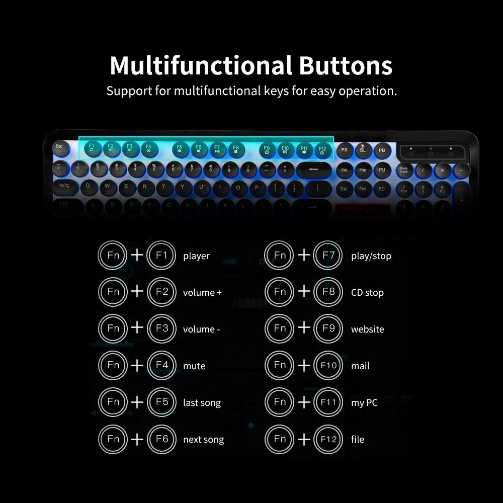 USB Wired Gaming Keyboard Steampunk Keyboard Backlit Retro Round Keycap Metal Panel 104 Keys for PC Laptop