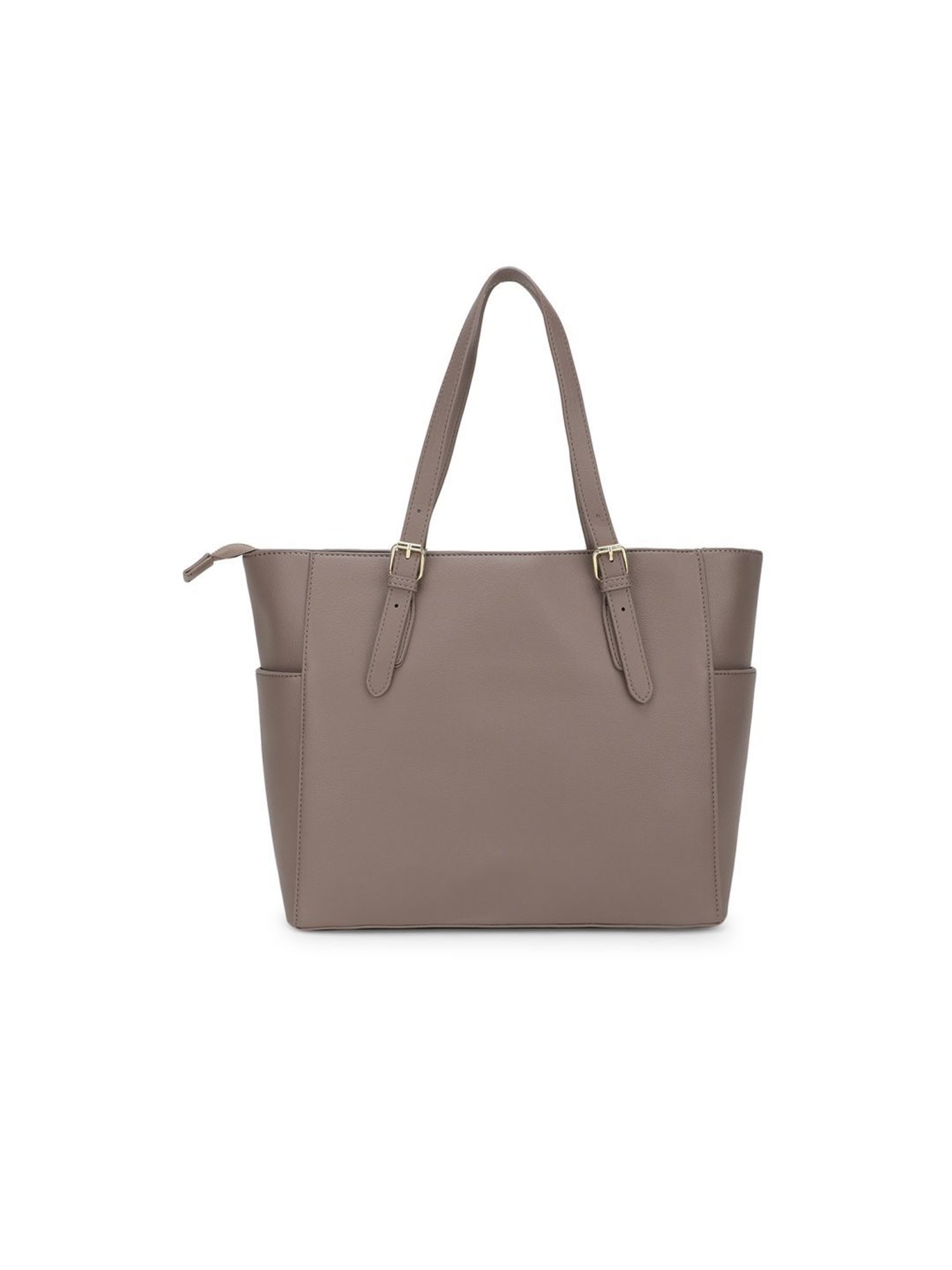 Tyra Liana Taupe Solid Faux Leather Tote Handbag