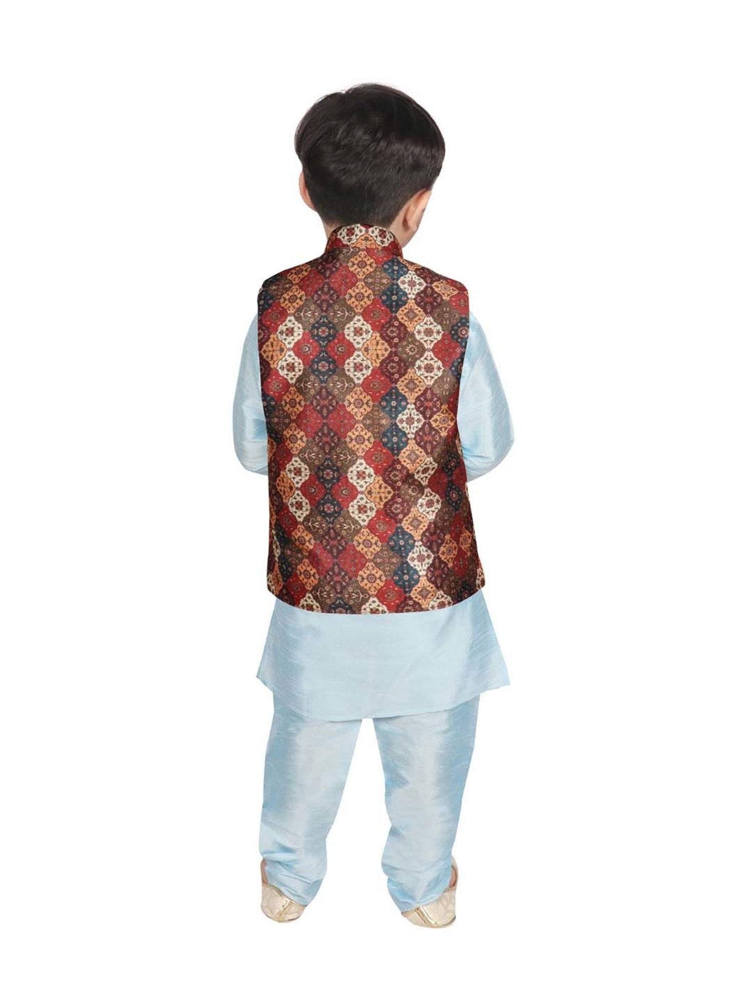 SG Yuvraj Kids Brown & Blue Printed Full Sleeves Kurta Set