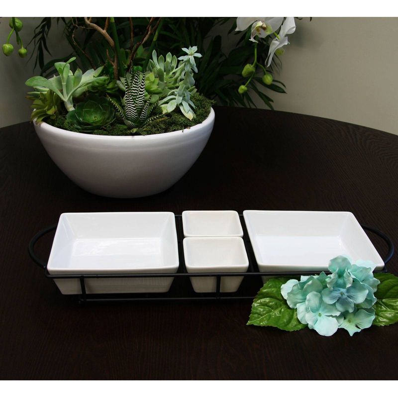 Gibson Home 5pc Porcelain Gracious Serving Set with Metal rack White