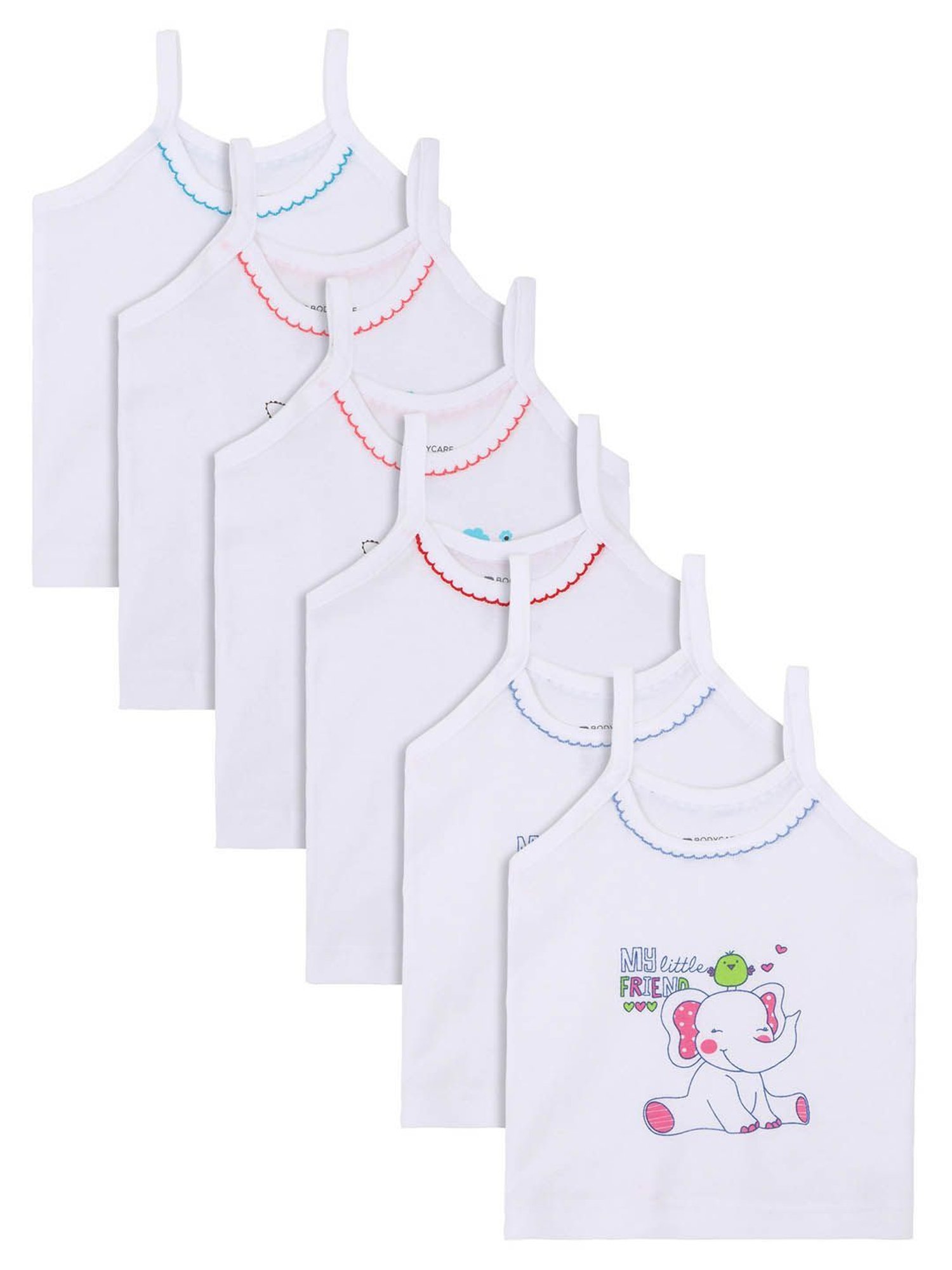 Bodycare Kids White Printed Camisole (Pack Of 6)