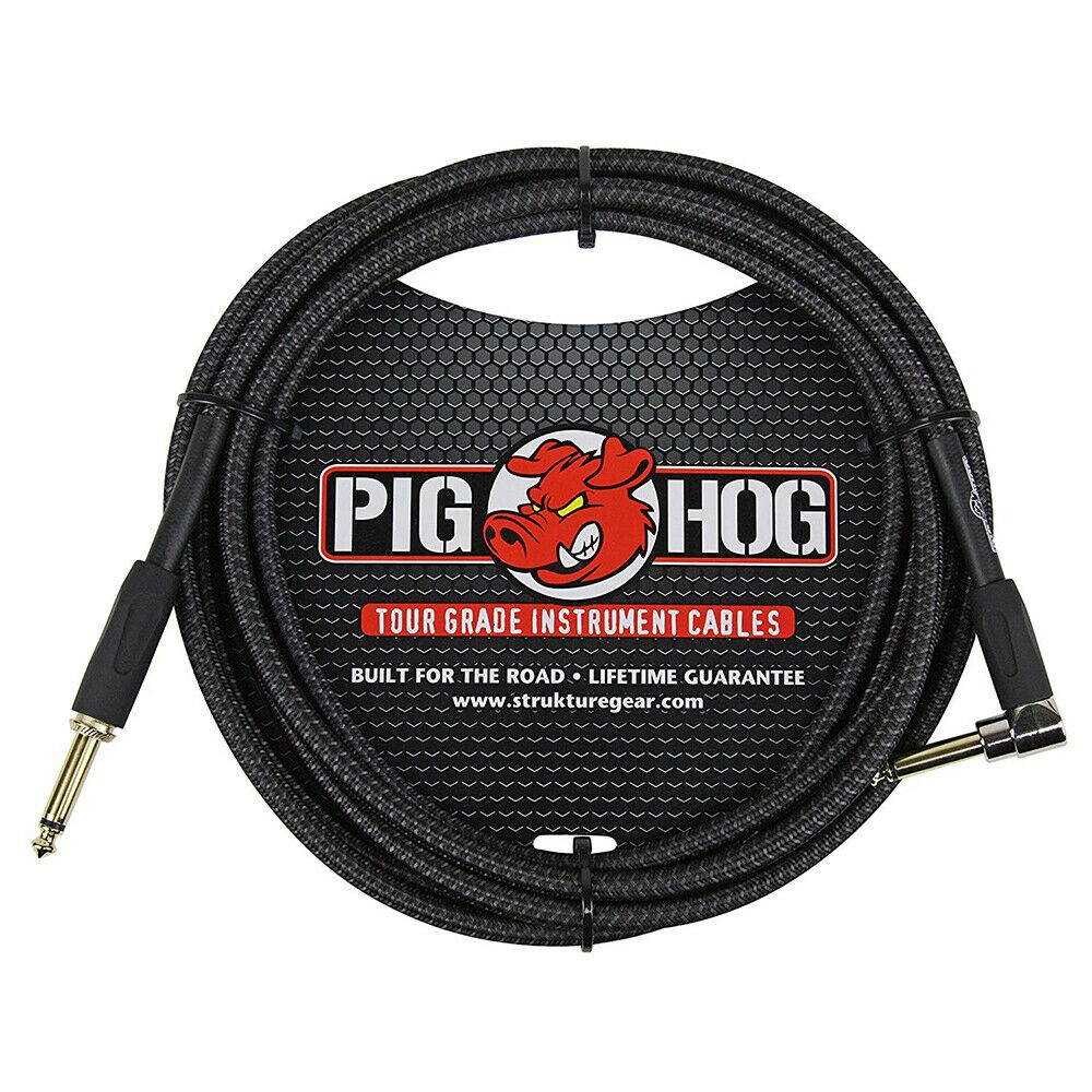 Pig Hog PC-H10BKR 1/4" Right-Angle Black Woven Instrument Cable, 10 Feet 3-Pack