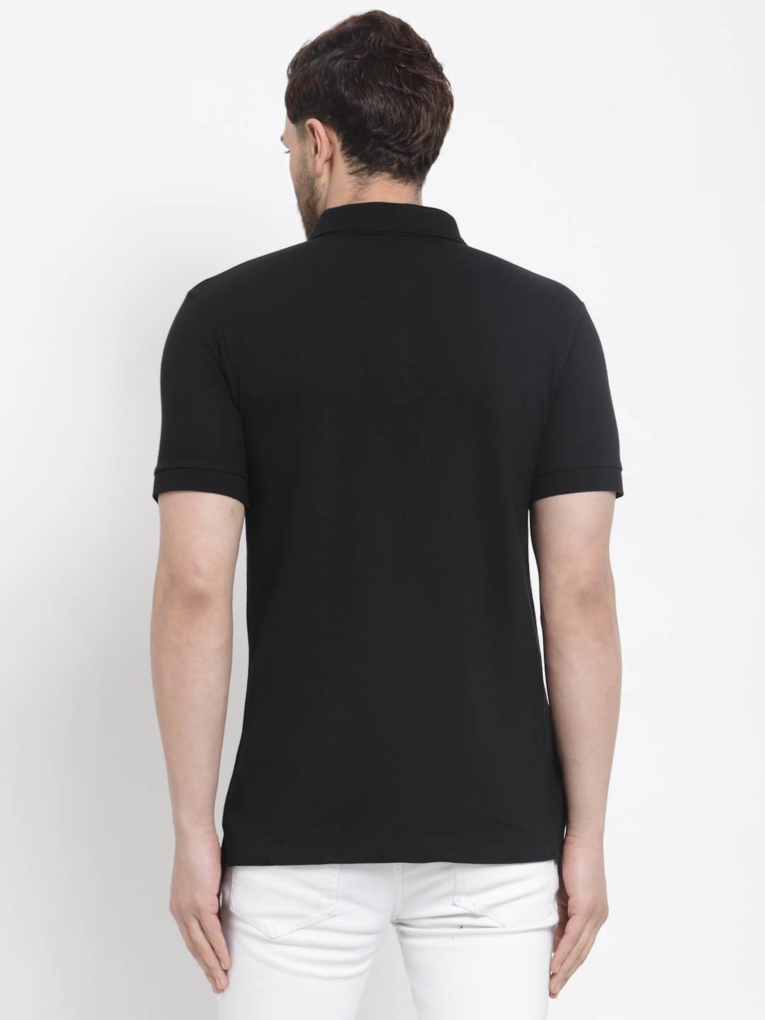 Kalt Black Regular Fit Striped Polo T-Shirt