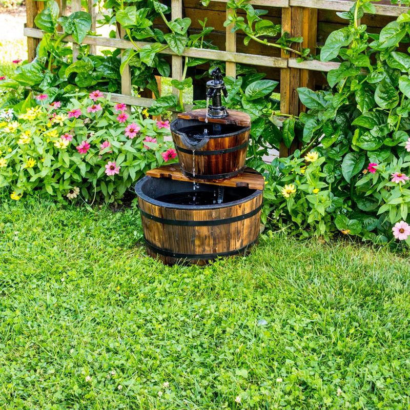 23" Wooden Barrel Water Fountain - Brown - Backyard Expressions
