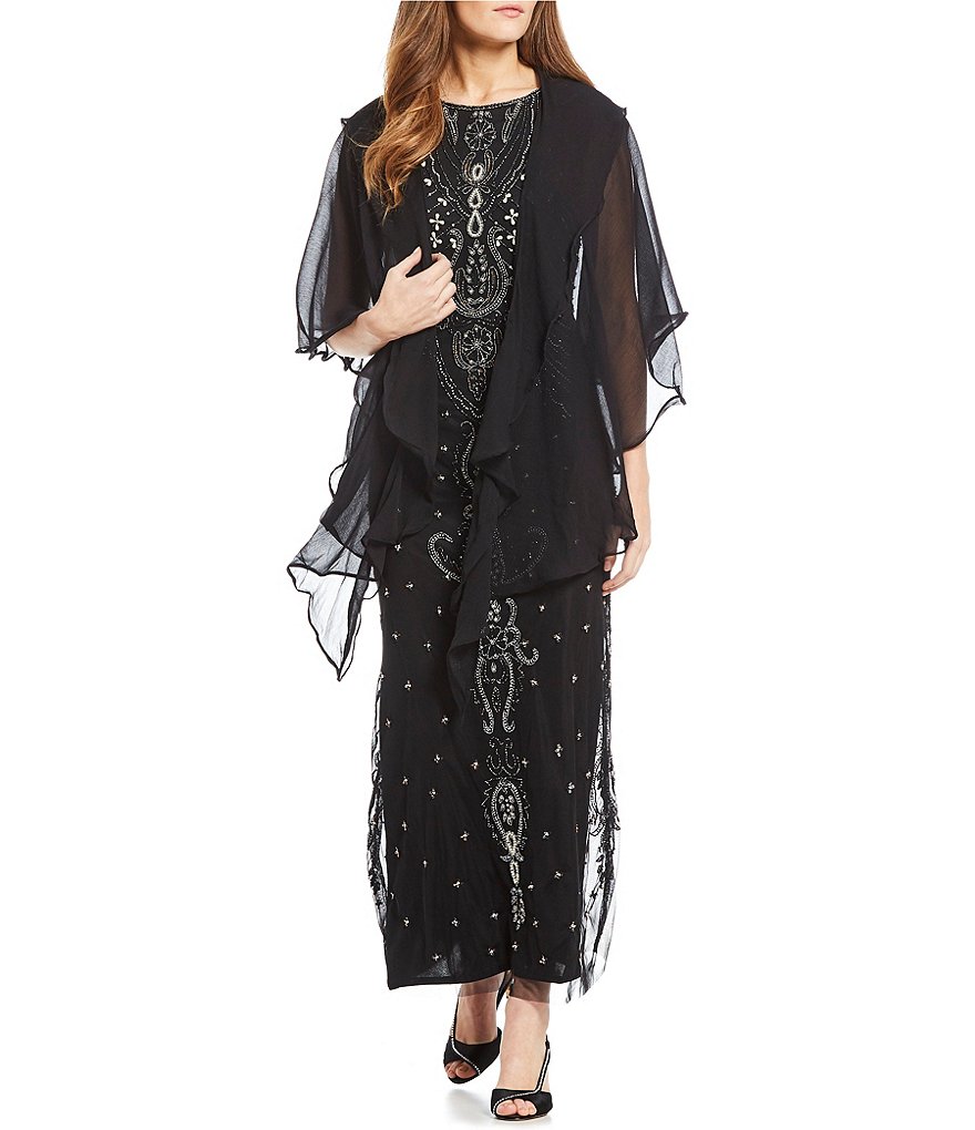 Cejon Metallic Crocheted Fringe Metallic Evening Wrap