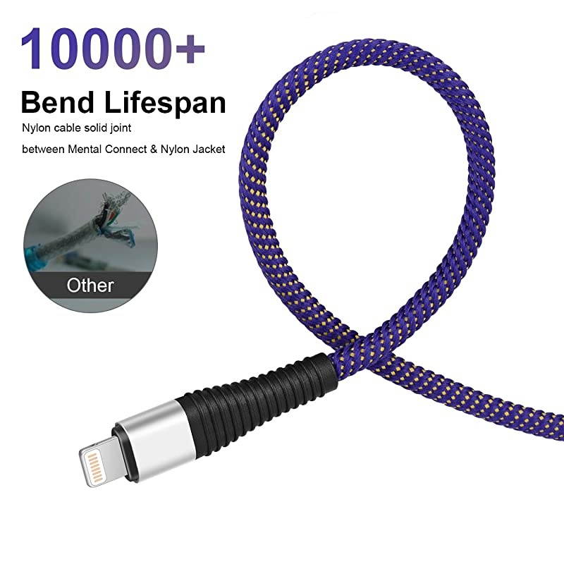 Charger CableCharging Cable MFi Certified 3 Pack 3foot Nylon Braided Cables Syncing and Fast Charging Cord Compatible with XSMaxXRX88P77P66PiPad