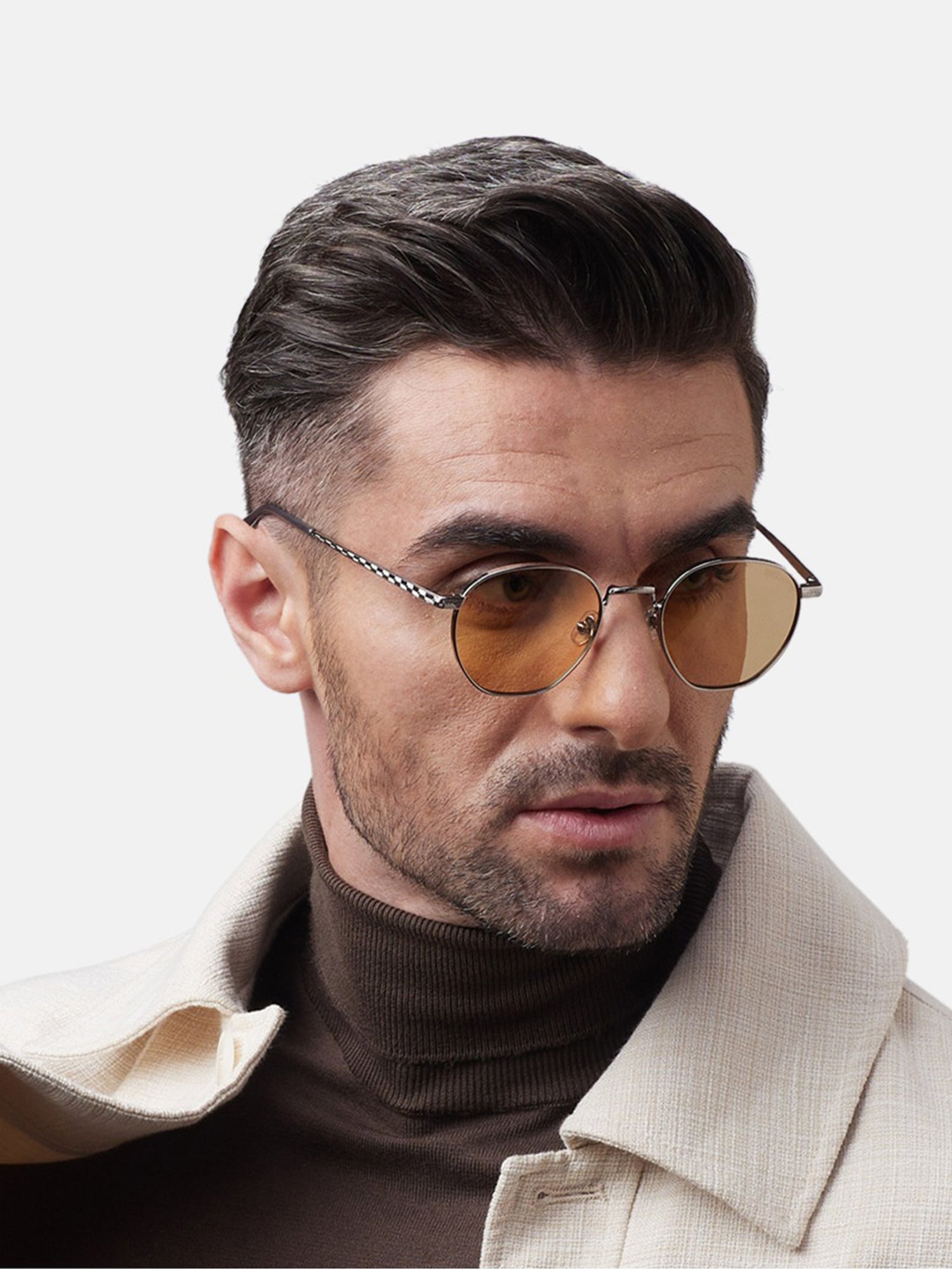 Shisen Fox Tora Gun-Amber Round Unisex UV Protection Sunglasses -50 mm