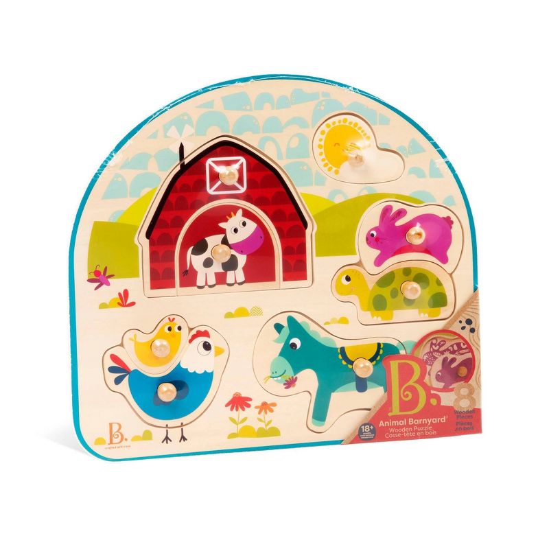 B. toys Wooden Peg Puzzle Animal Barnyard 9pc