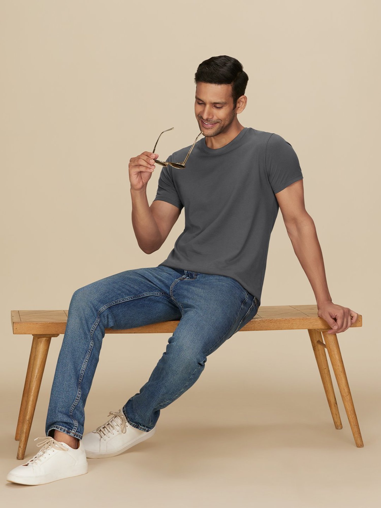 XYXX Anchor Grey Cotton Regular Fit T-Shirts