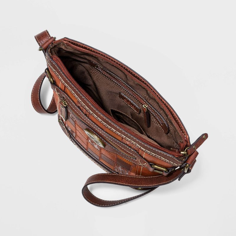 Bolo Zip Closure Patchwork Crossbody Bag - Brown