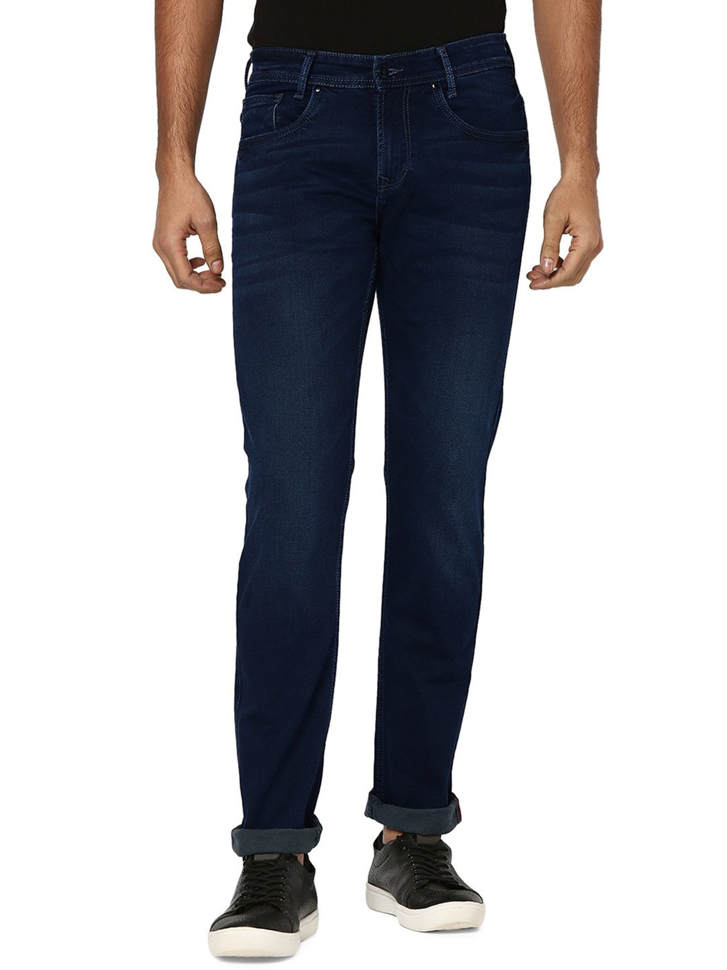 Mufti Dark Blue Narrow Fit Lightly Washed Jeans