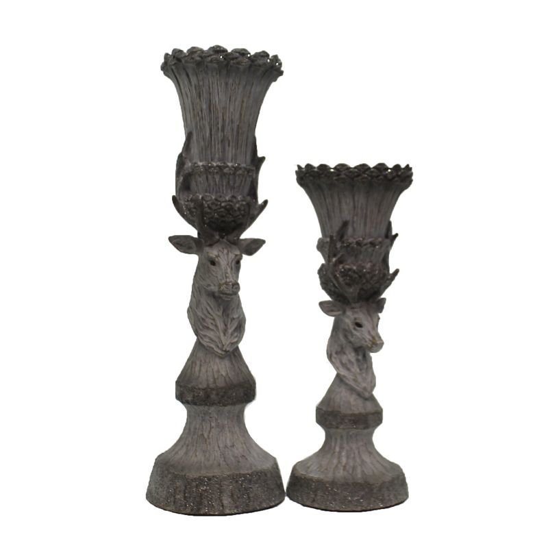Christmas 15.75" Deer Head Pillar Set Candle Holder  -  Candle Holders