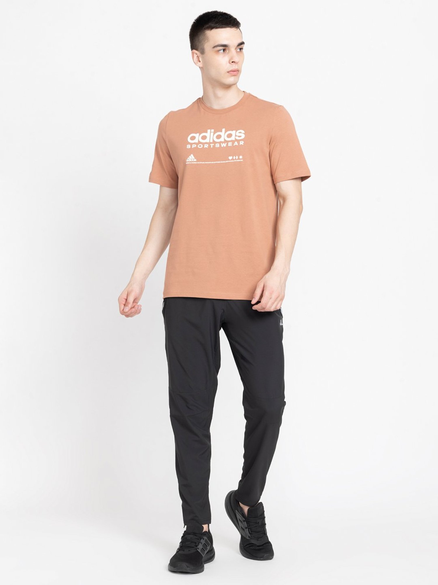 adidas Brown Loose Fit Cotton Crew T-Shirt