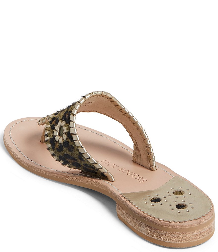 Jack Rogers Jacks Leopard Print Calf Hair Thong Sandals