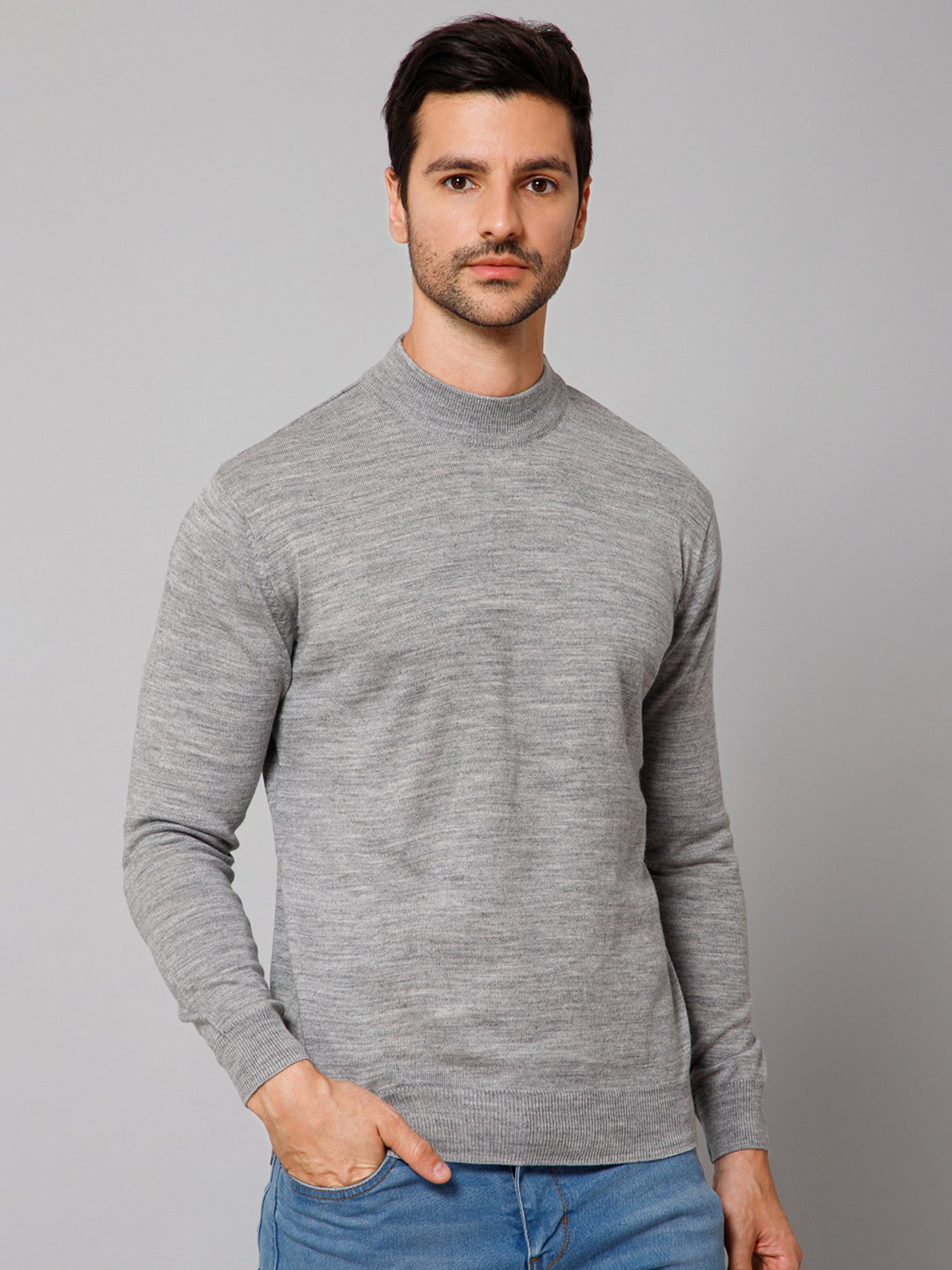 Cantabil Grey Melange Regular Fit Sweater