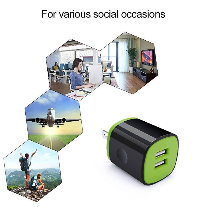 Wall Charger Adapter Charger Brick  5 Pack 21A Dual Port USB Cube Block Wall Charger Plug Compatible for iPhone 11 Pro Max XR XS X 8 7 6 Plus iPad Samsung LG Moto Android Phone Kindle