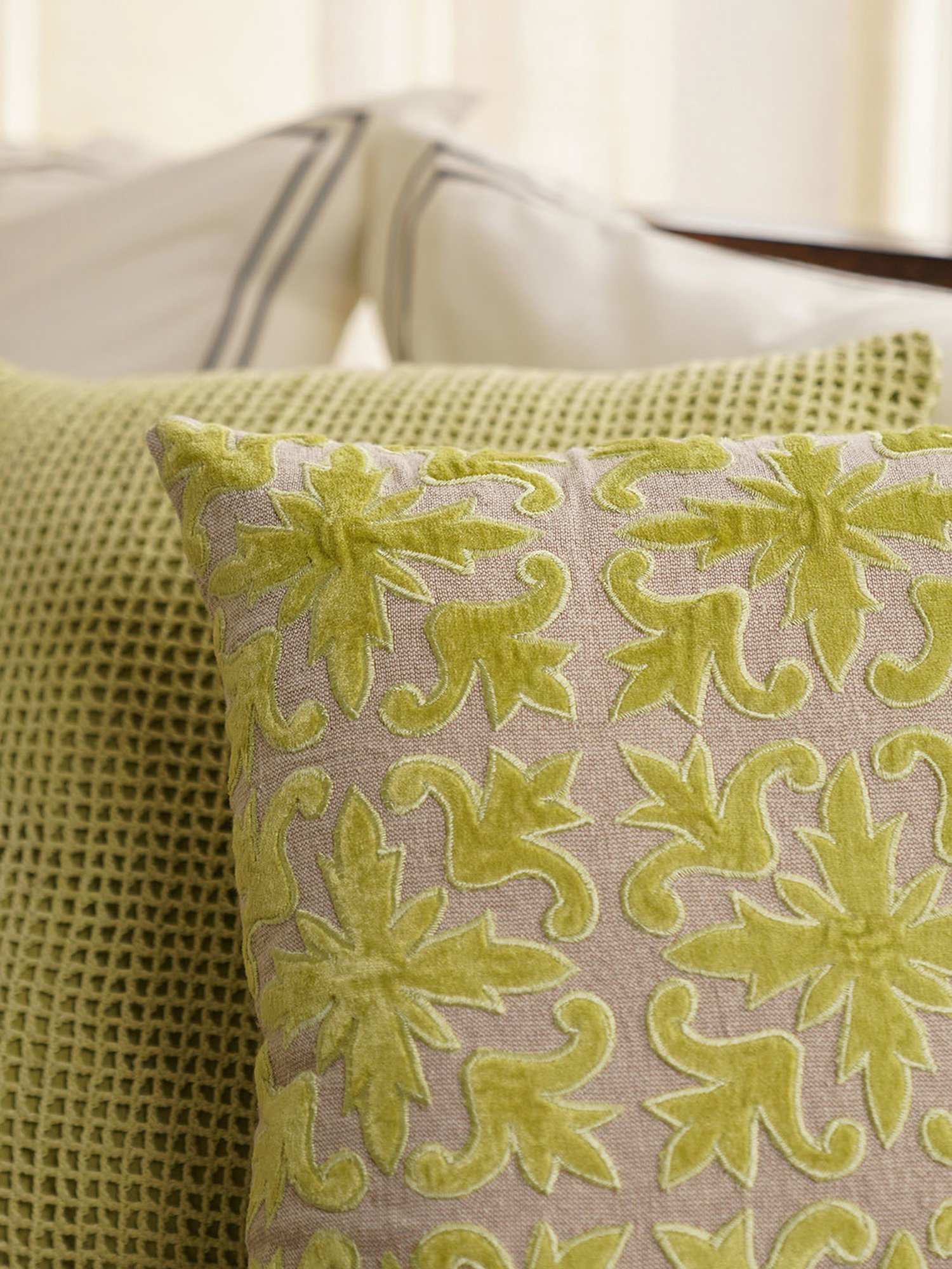 Pure Home and Living Green Velvet Appliqued Cushion Cover