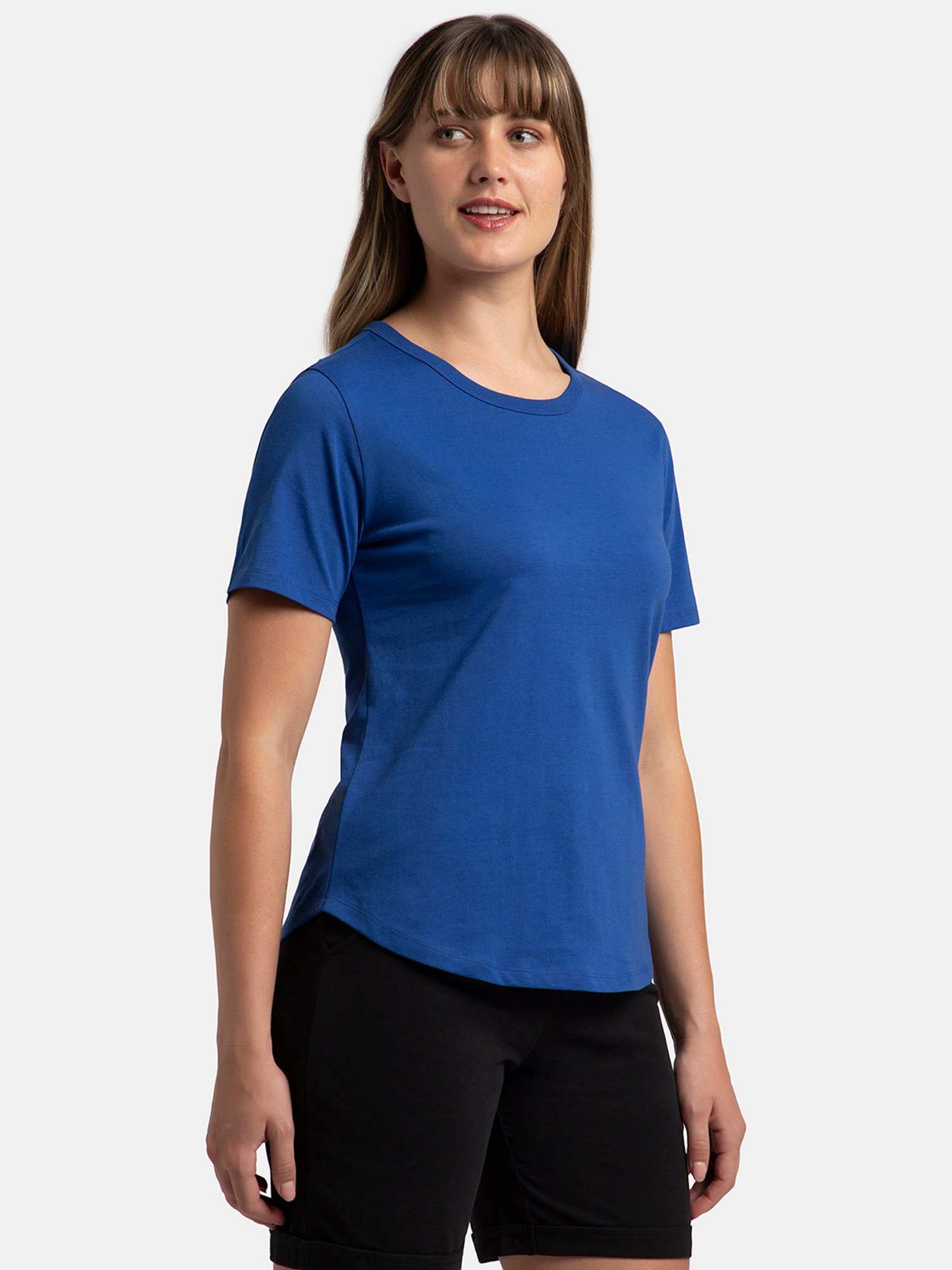 Jockey AW88 Women's Super Combed Cotton Rich Relaxed Fit Solid Curved Hem Styled Half Sleeve T-Shirt