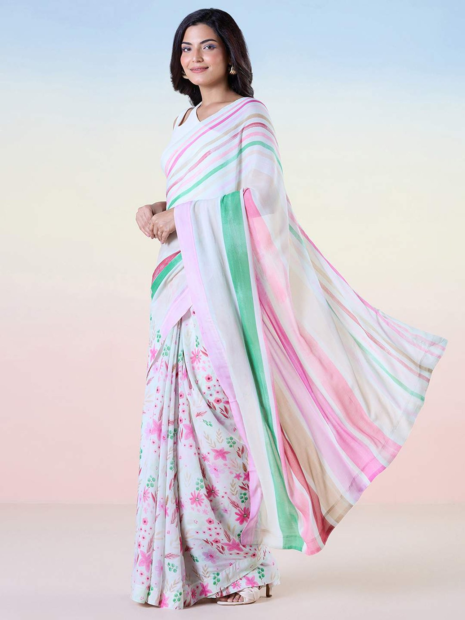 navyasa by liva Multicolored Printed Saree With Unstitched Blouse