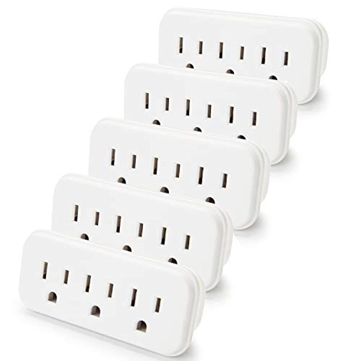[5 Pack] BESTTEN 3 Outlet Wall Adapter, 15A/125V/1875W, Mini Grounded Plug Splitter, ETL Listed, White