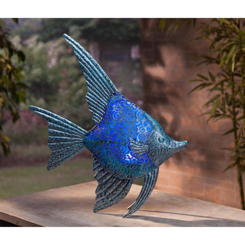 Garden Meadow 24-Inch High Solar LED Metal Angel Fish, blue.