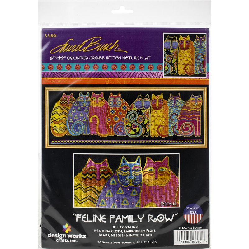 Design Works Counted Cross Stitch Kit 8"X22"-Feline Family Row (14 Count)