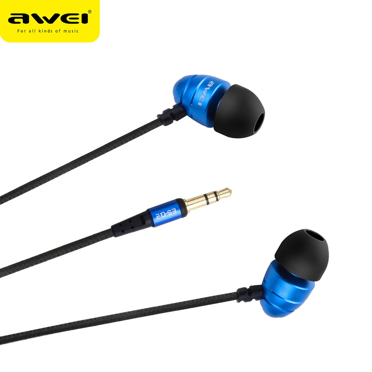 AWEI ESQ2 Fashionable Deisgn Metal 3.5MM Plug Stereo Music Deep Bass In-Ear Earphones with Microphone for Mobile Phones