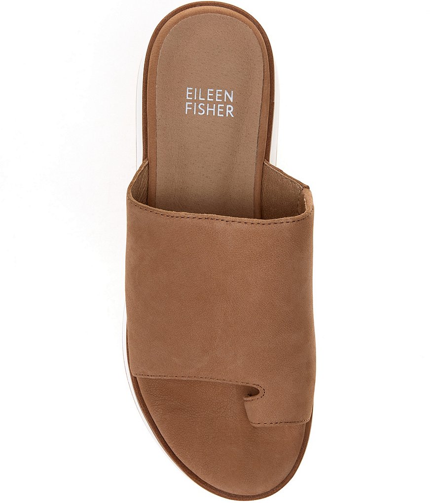 Eileen Fisher Dare Nubuck Toe-Loop Wedge Sandals