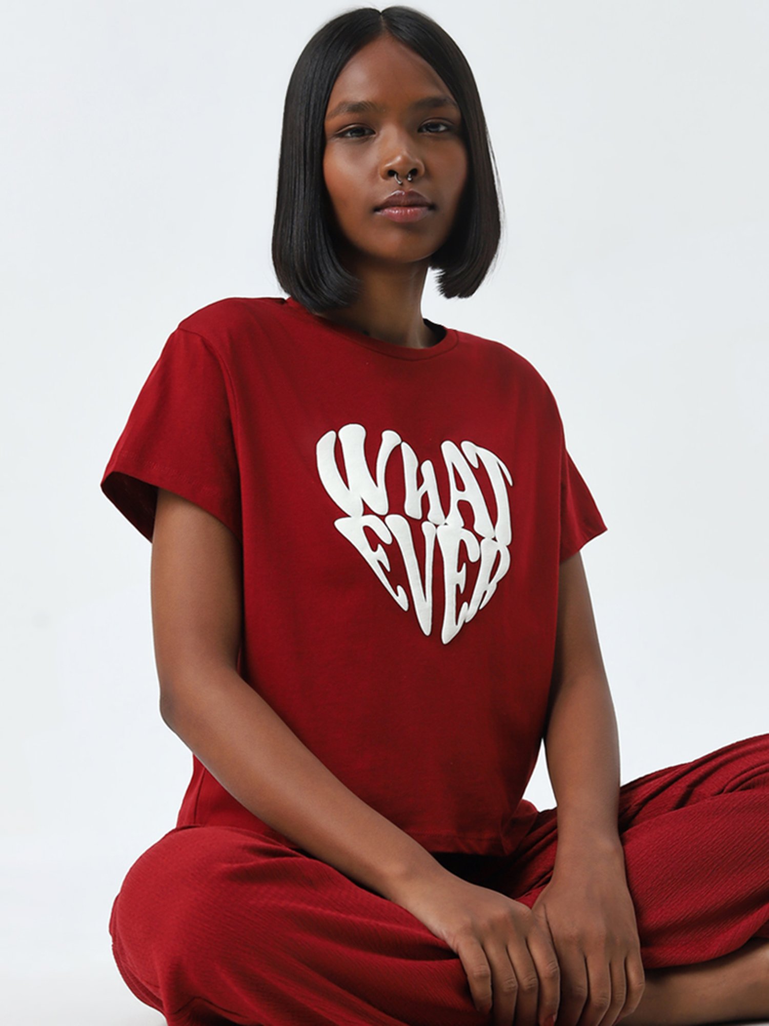 Superstar by Westside Red Text Printed Cotton T-Shirt