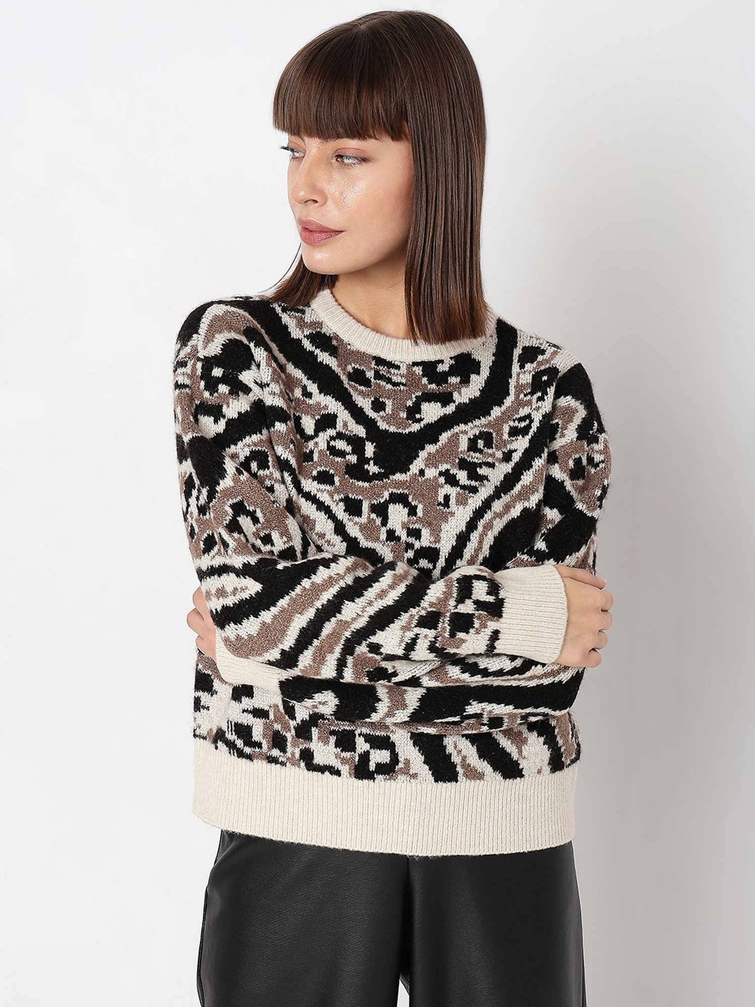 Vero Moda White & Black Printed Pullover