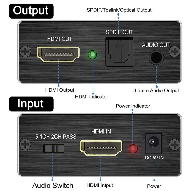 HDMI Audio Extractor Splitter,  4Kx2K HDMI  Optical Audio Adapter,  HDMI to Optical TOSLINK SPDIF Converte with 3.5mm Stereo Audio Out for Fire TV, Apple TV, Blue-ray DVD, XBOX