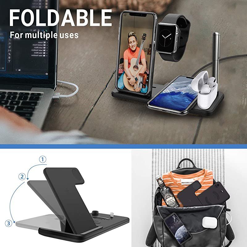 5 in 1 Wireless Charging Station for Apple Watch 6 Airpods Pro,  30W Fast Wireless Charger Stand Dock Compatible with iPhone 11 12 Pro Max SE Xr X Xs Max Mini/iWatch/Qi-Certified Phones