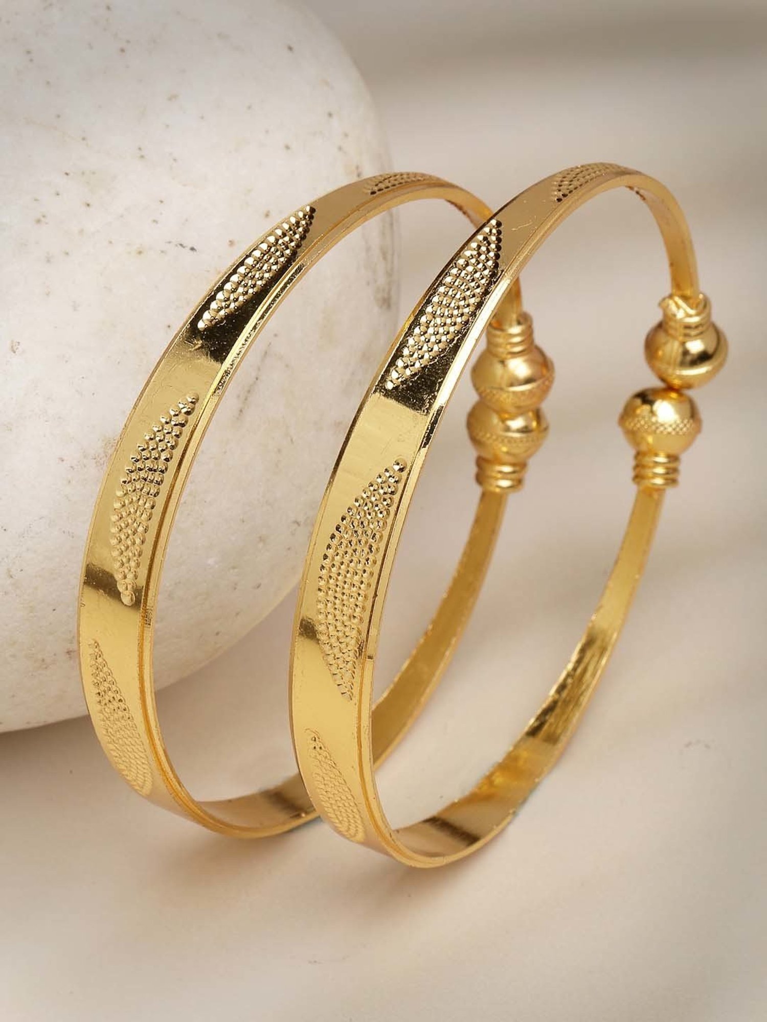 NVR Gold-Plated Handcrafted Adjustable Bangles for Women - Set of 2