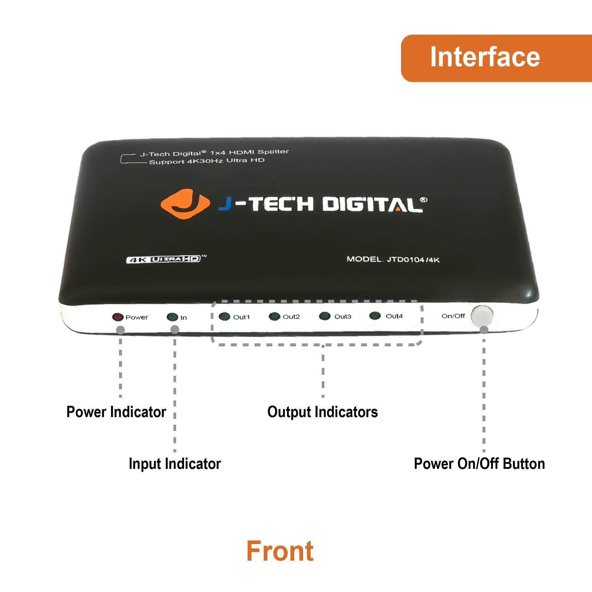 J-Tech Digital JTD0104/4K Most Advanced 4 Ports HDMI 1X4 Powered Splitter Support Ultra HD 4K 3840 A 2160 Resolution and 3D