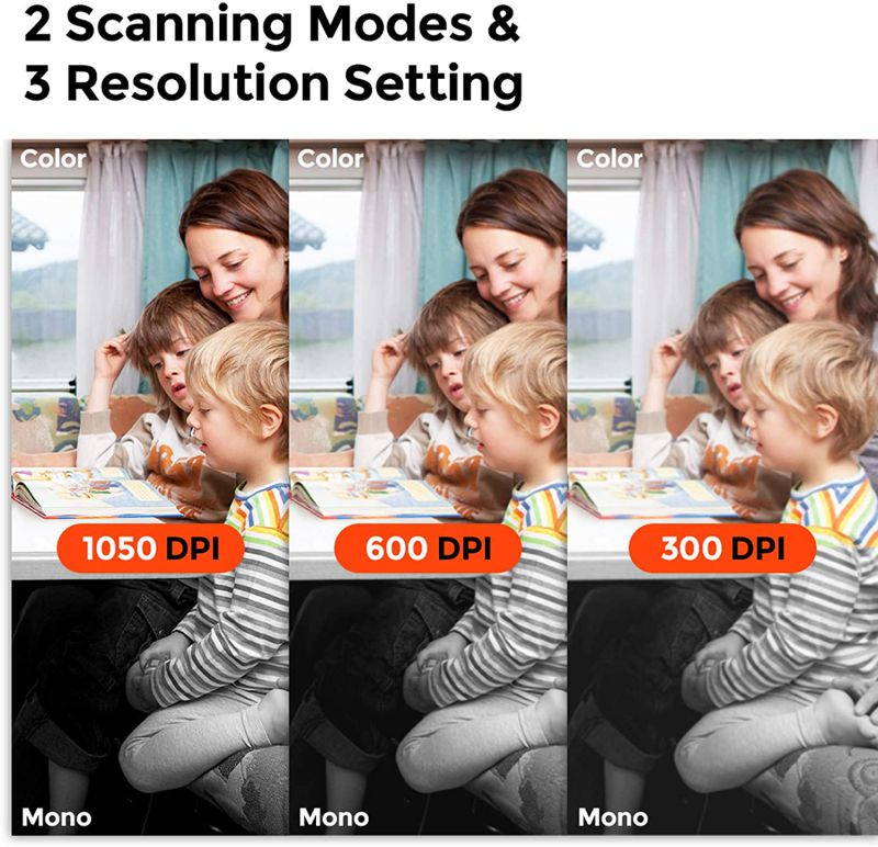 Scanner Portable Handheld Wand Document Book Images 1050DPI Resolution High Speed Scanning A4 Size JPEG PDF Format Colorful LCD Display for Office Business Reciepts