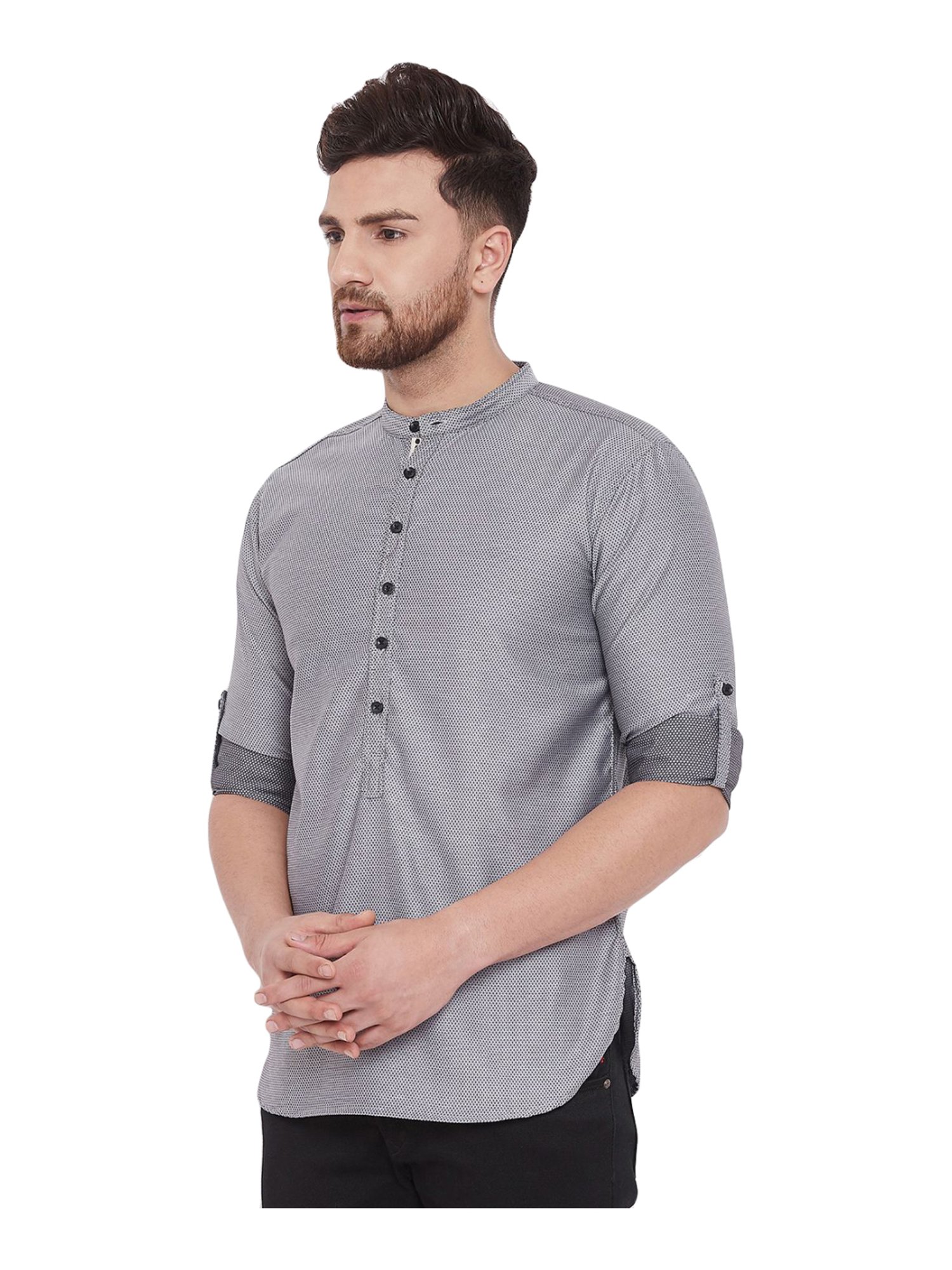 Even Grey Cotton Regular Fit Short Kurta