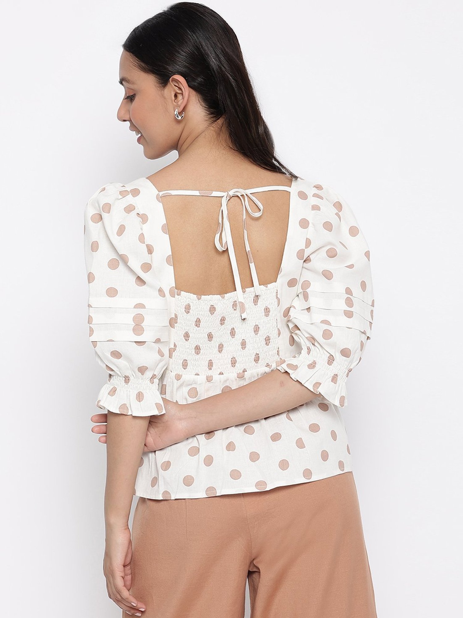 Fabindia White Cotton Printed Top