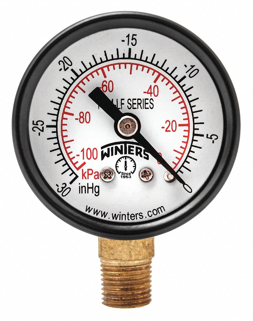Winters 1-1/2" Lead Free Vacuum Gauge, -30 to 0 In. Hg   PEM1297LF