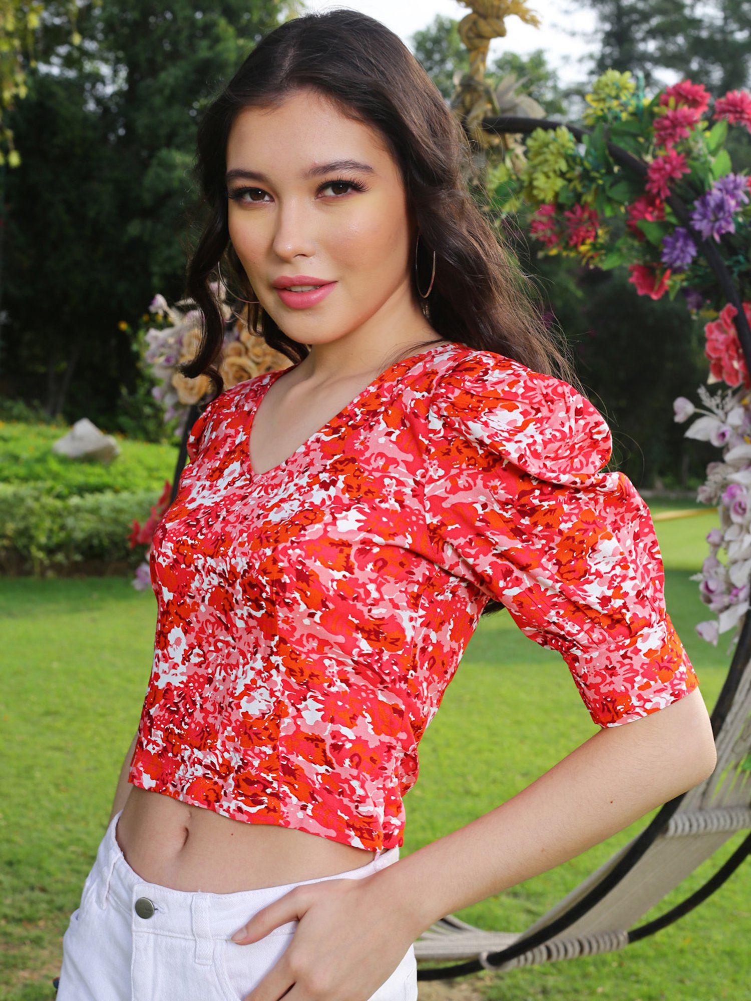 Sera Pink Printed Crop Top