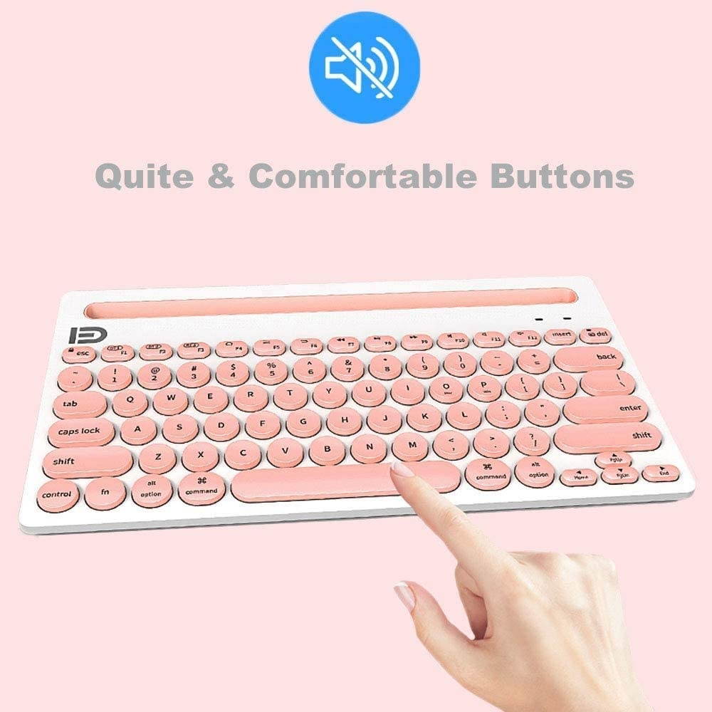 Wireless Keyboard, Attoe Dual Channel Multi-Device Universal Cute Wireless Bluetooth Keyboard Portable Slim with 20m Connection Distance for Tablet Smart Phone PC Windows Android iOS Mac (Pink)
