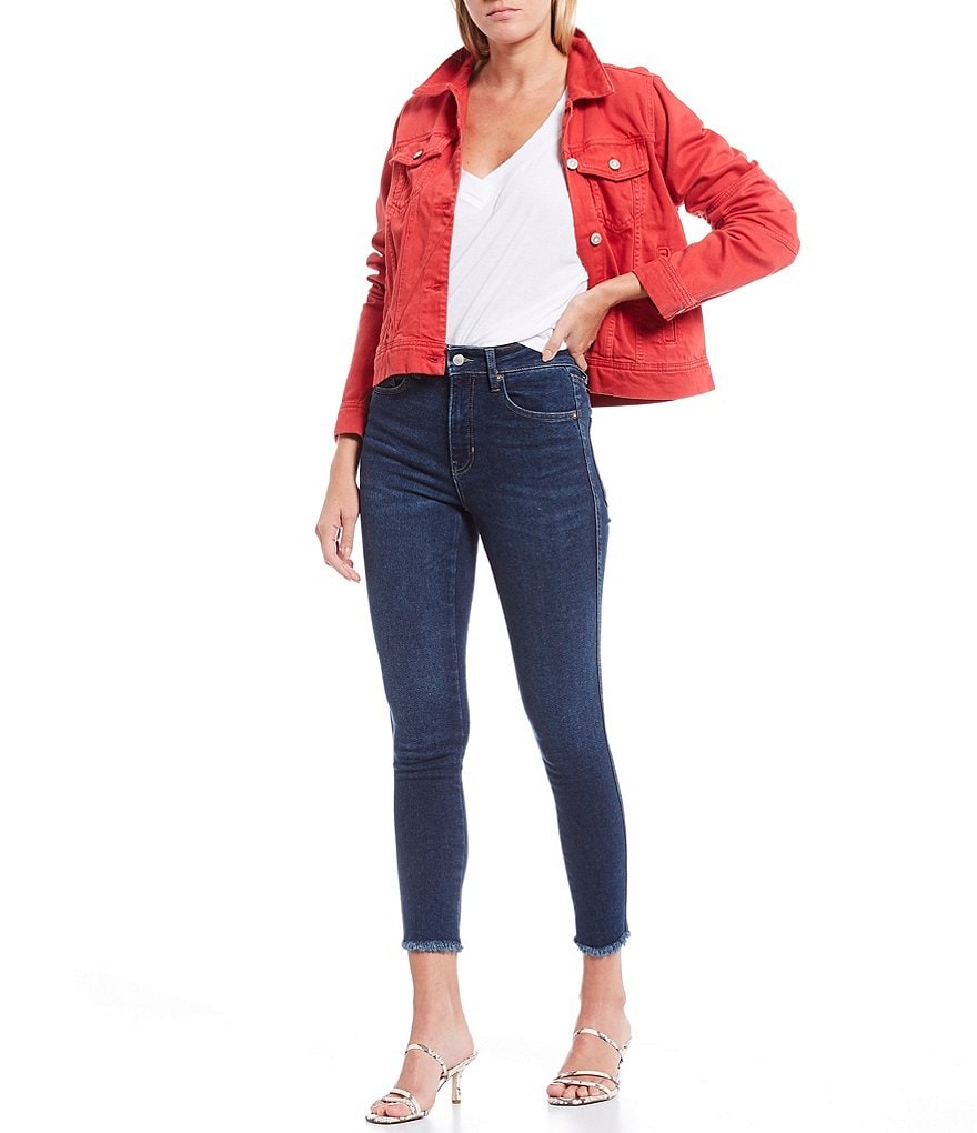 Free People Raw Hem High Rise Cotton Blend Jeans