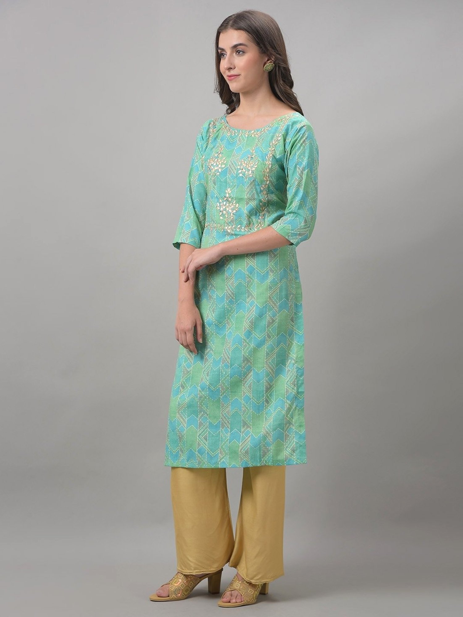 Dollar Missy Green & Blue Embroidered Straight Kurta