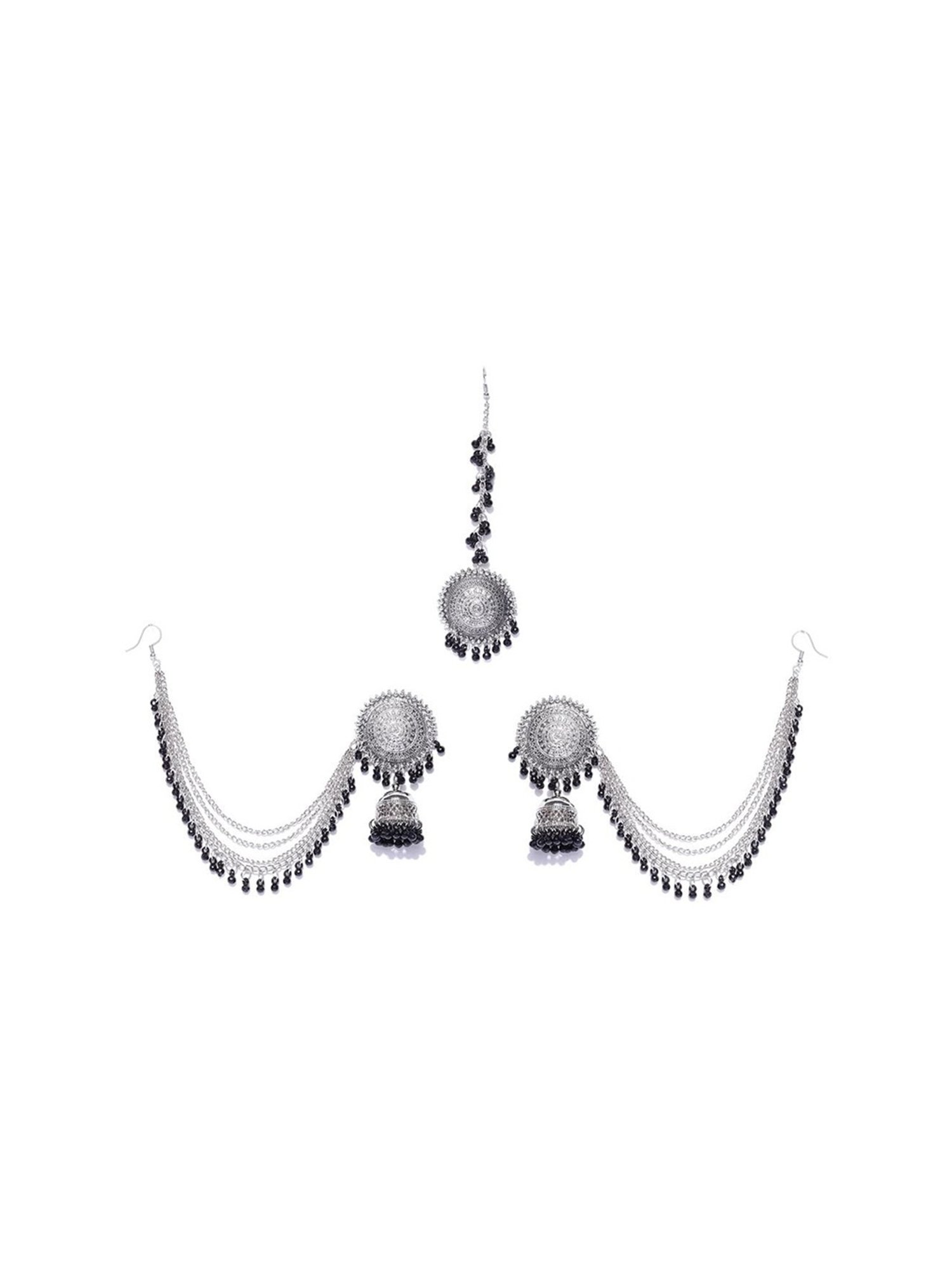 YouBella Stylish Latest Design Black Jhumki Earring & Maangtikka Sets