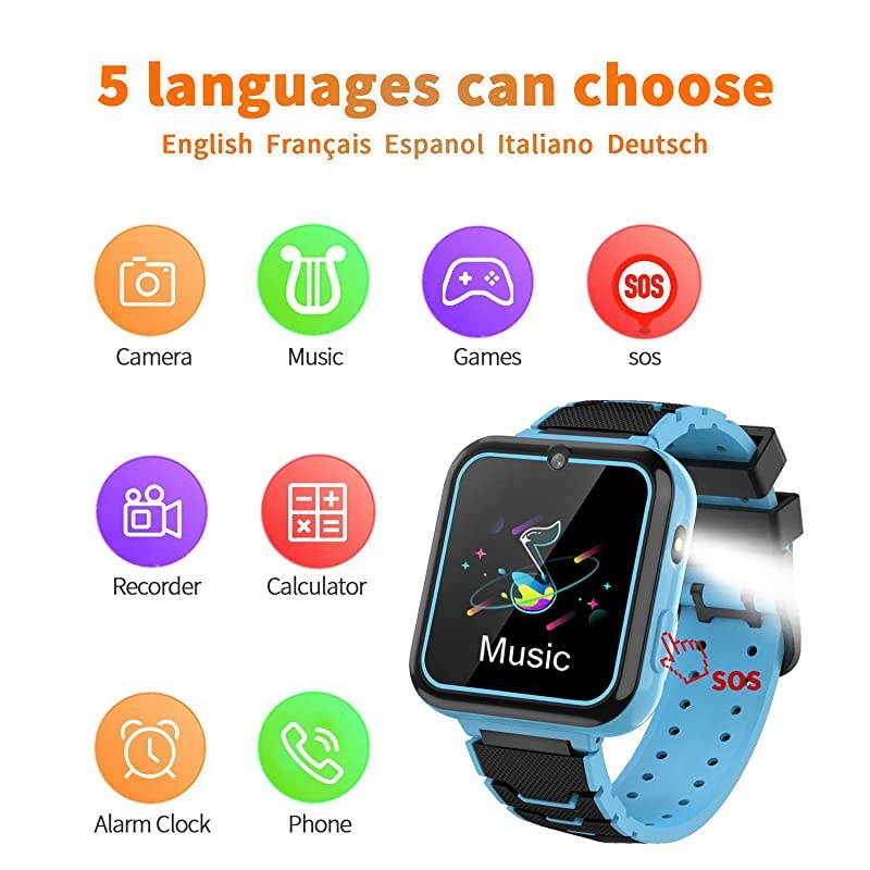 Kids Smartwatch Phone Music Player with SD Card Math Games,SOS Call,Camera,Alarm,Recorder,Calculator,Mp3,for Birthday Toys Children Boys Girls (Blue)