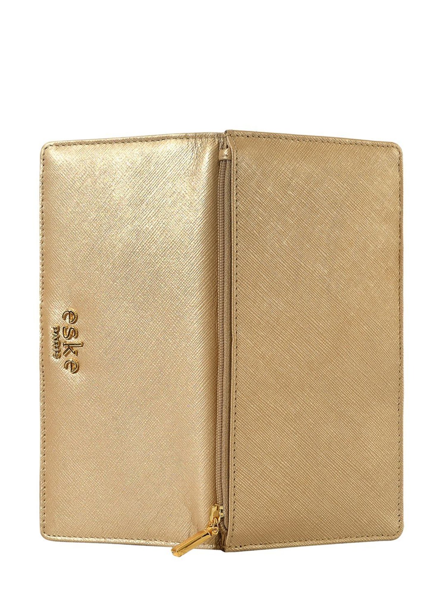 Eske Light Gold Textured Leather Bi-Fold Wallet for Women