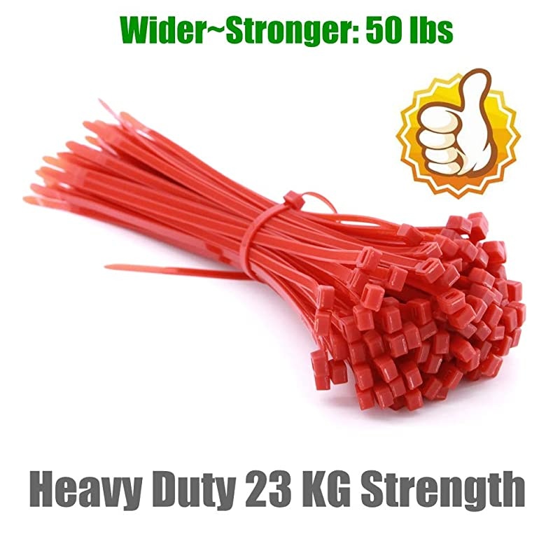 Duty Strong 12 Inch 100 Pieces Red Color Cable Zip Ties Upgrade Durable 50 LBS Festival Decoration Fastening Ties Tools Handheld Easy to Use Electric Cord Management Wire Zip Ties Outdoor