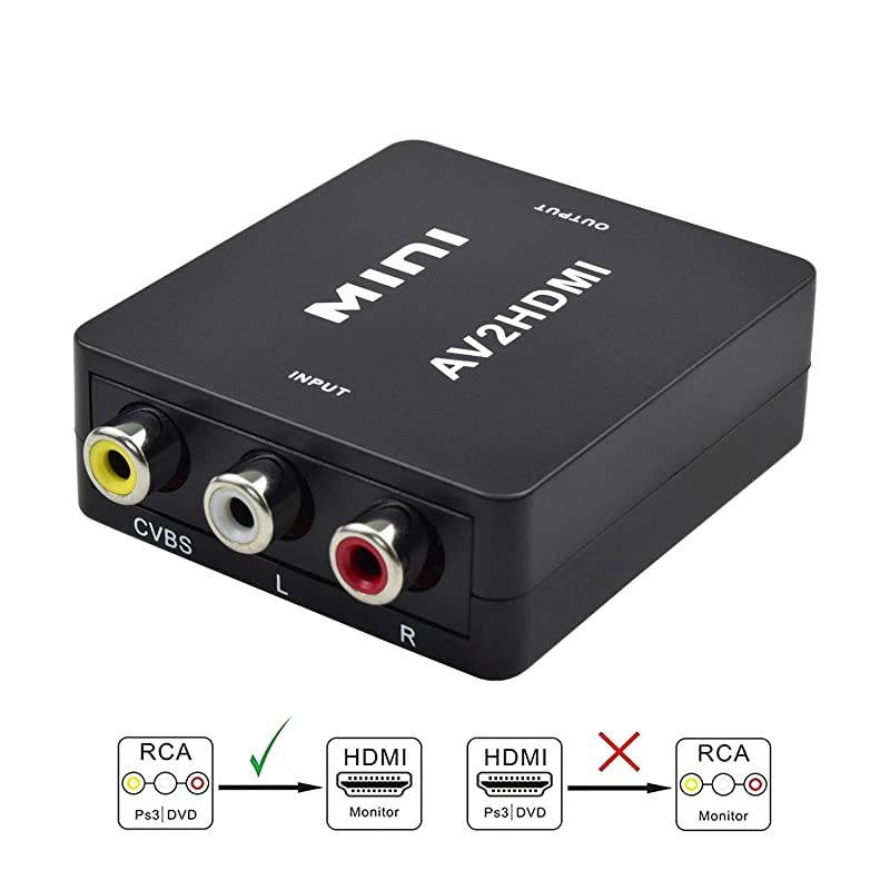 AV to HDMI tend 1080P Mini 3RCA AV CVBS Composite to HDMI Video Audio Converter Adapter Supports PALNTSC with USB Charge Cable for PC Laptop TV VHS VCR DVD