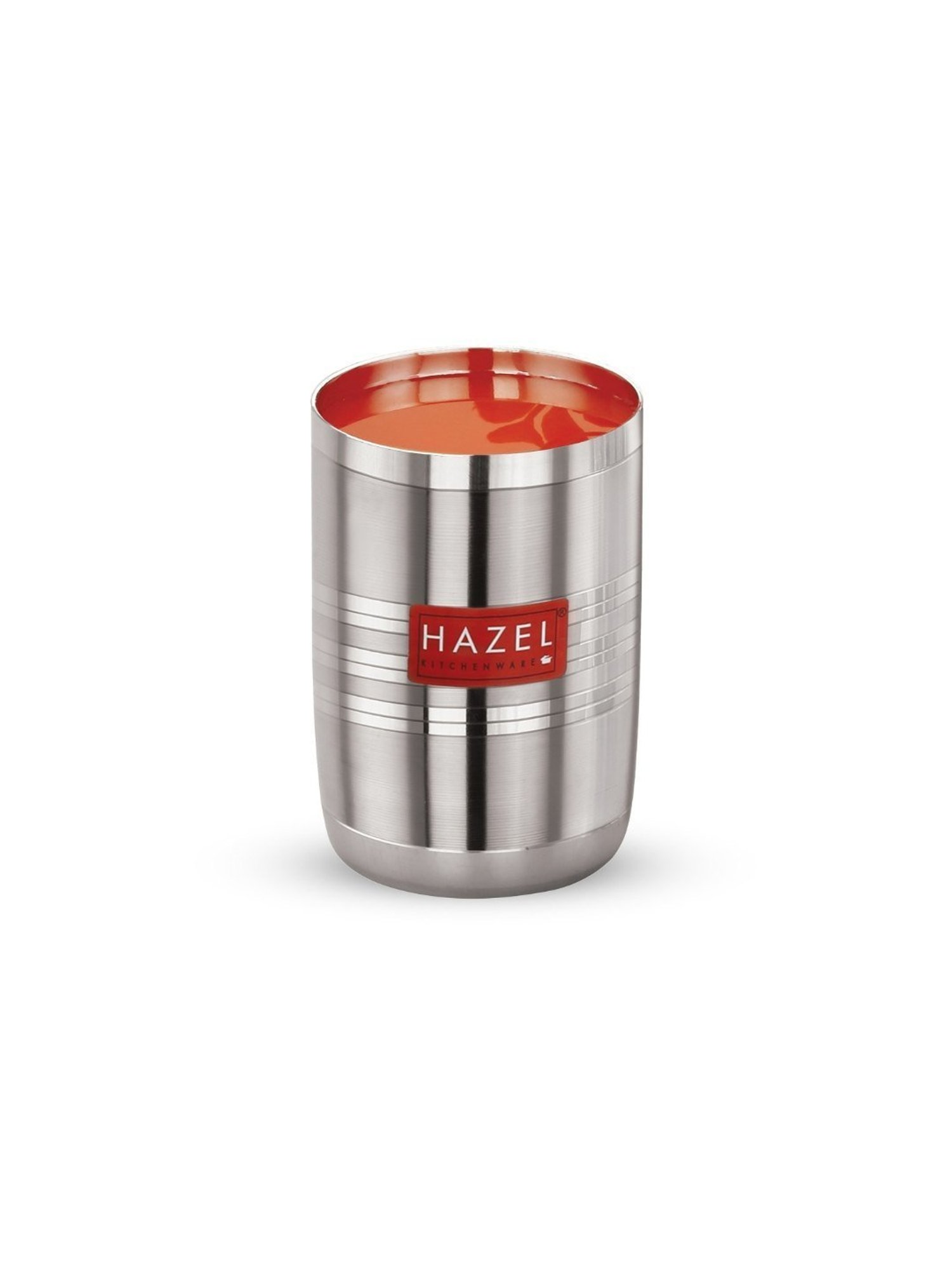 HAZEL Silver Stainless Steel Drinking Water Glasses - Set of 6 (350ml)